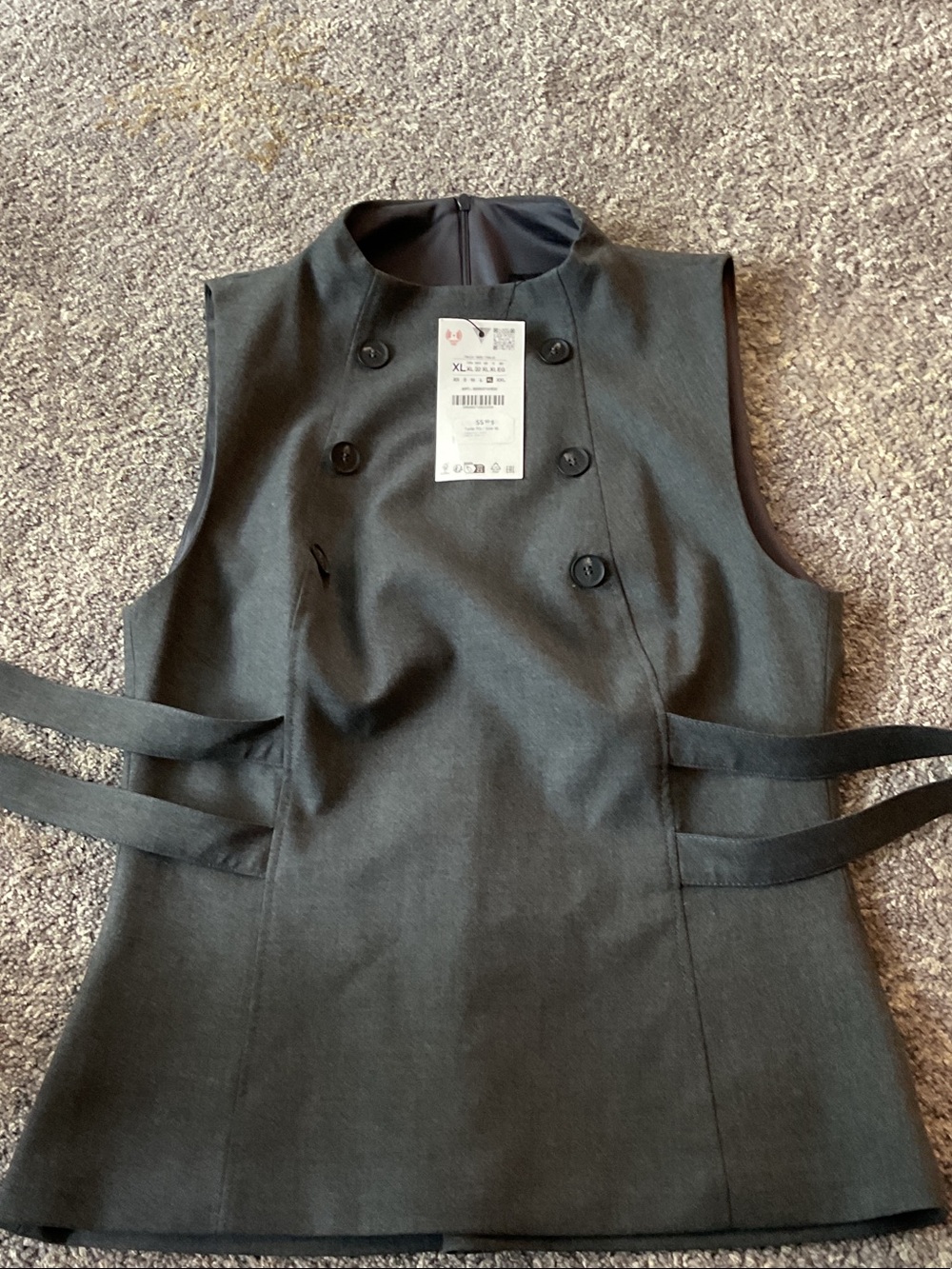 Zara Black Sleeveless Double-Breasted Vest with Side Straps